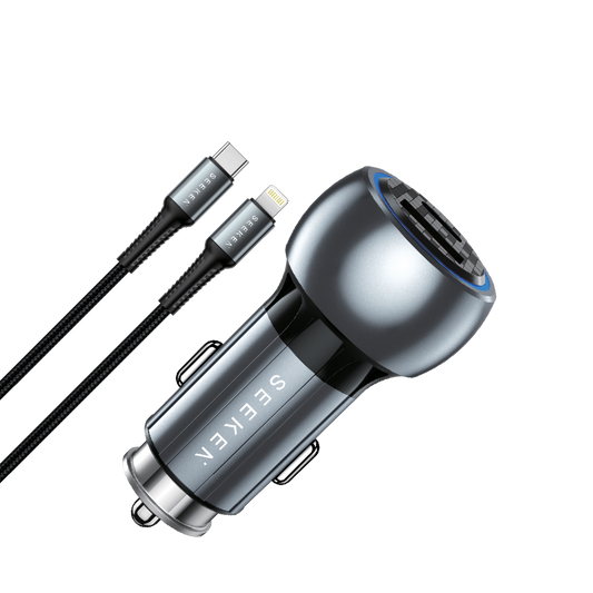 MaxCharge - 52W Fast Dual Port Car Charger with USB-C to Lightning Braided Cable