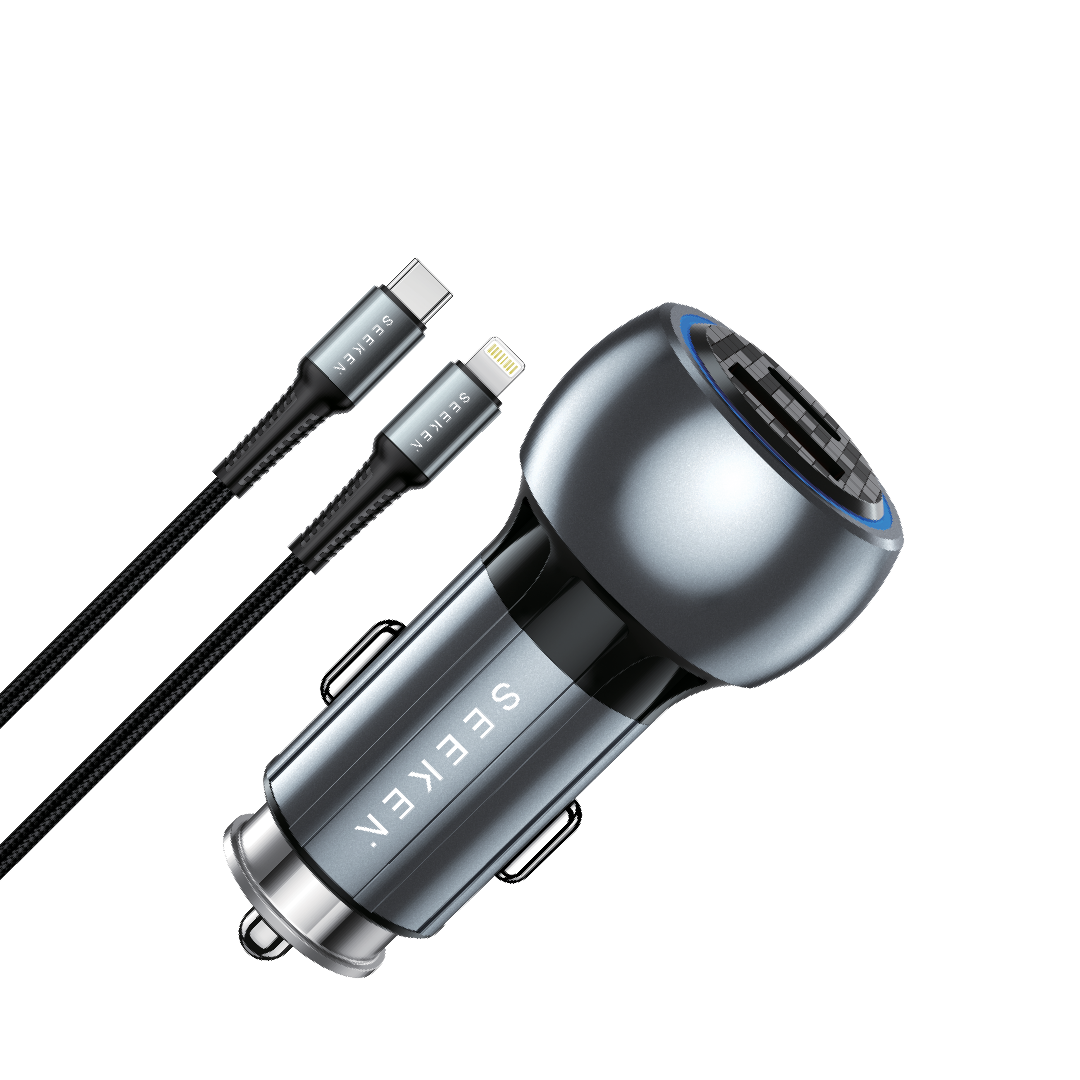 MaxCharge - 52W Fast Dual Port Car Charger with USB-C to Lightning Braided Cable