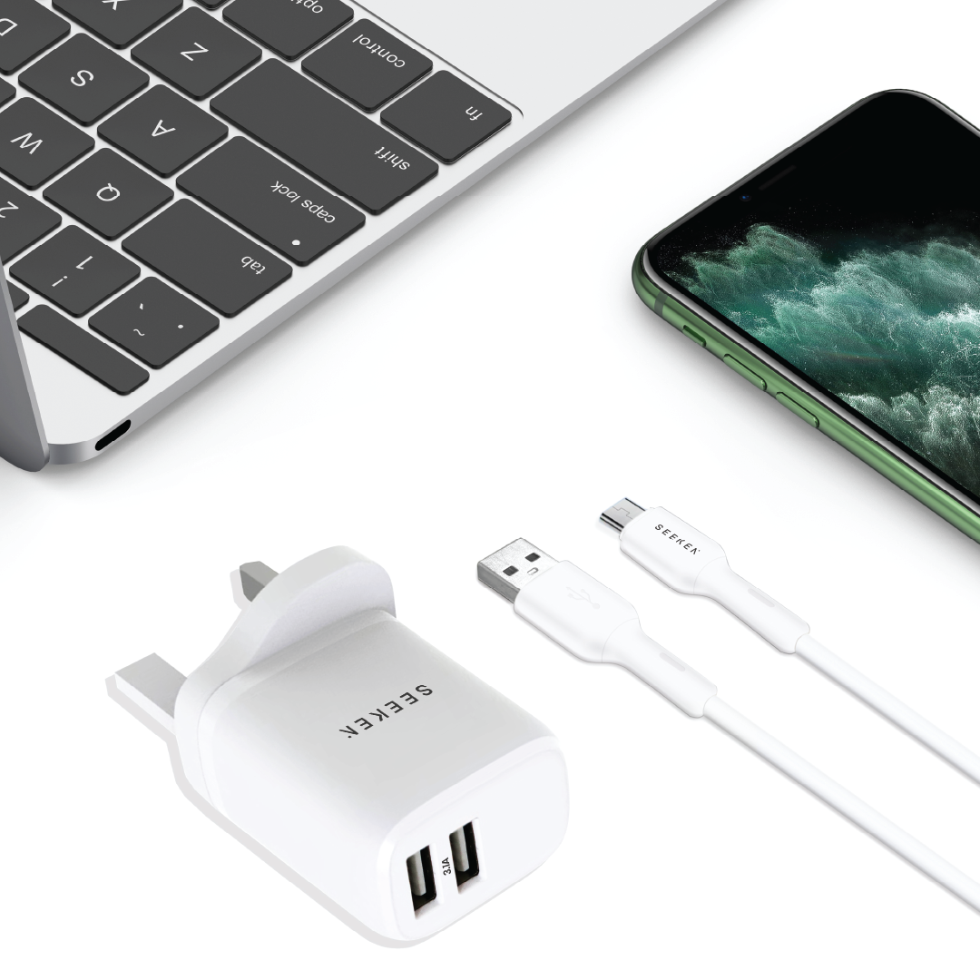 3.1A Dual USB-A Charger with 1meter USB-A to Micro Cable