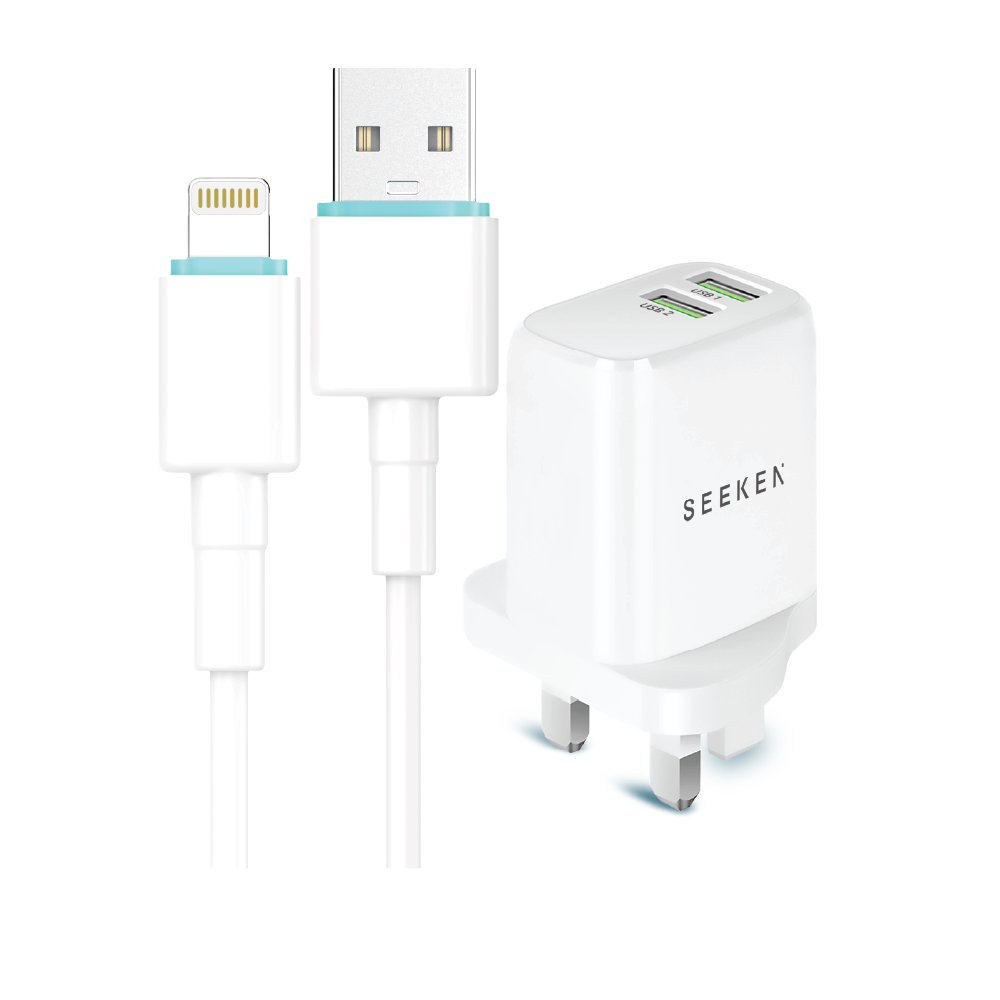 2.4A Dual USB-A Wall Charger With USB-A to Lightning Cable