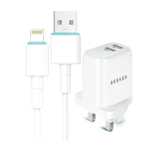 2.4A Dual USB-A Wall Charger With USB-A to Lightning Cable