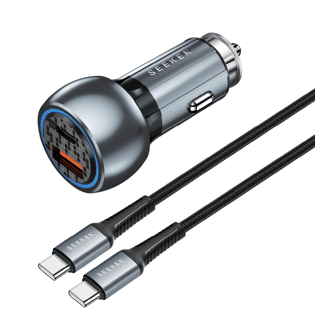 MaxCharge - 52W Fast Car Charger with USB-C to USB-C Braided Cable