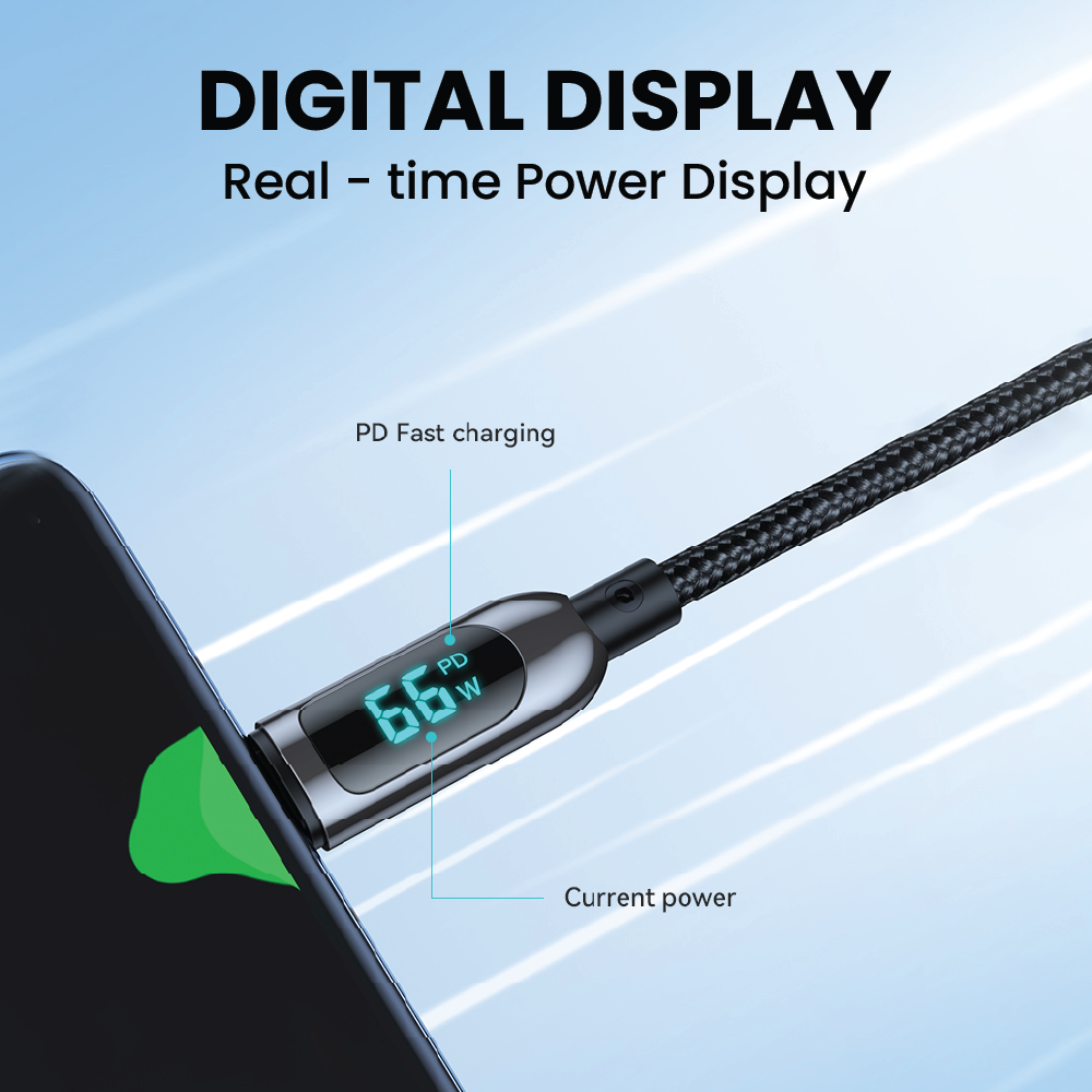 100W PD to USB-C Cable with Power Display and Auto-Adjust