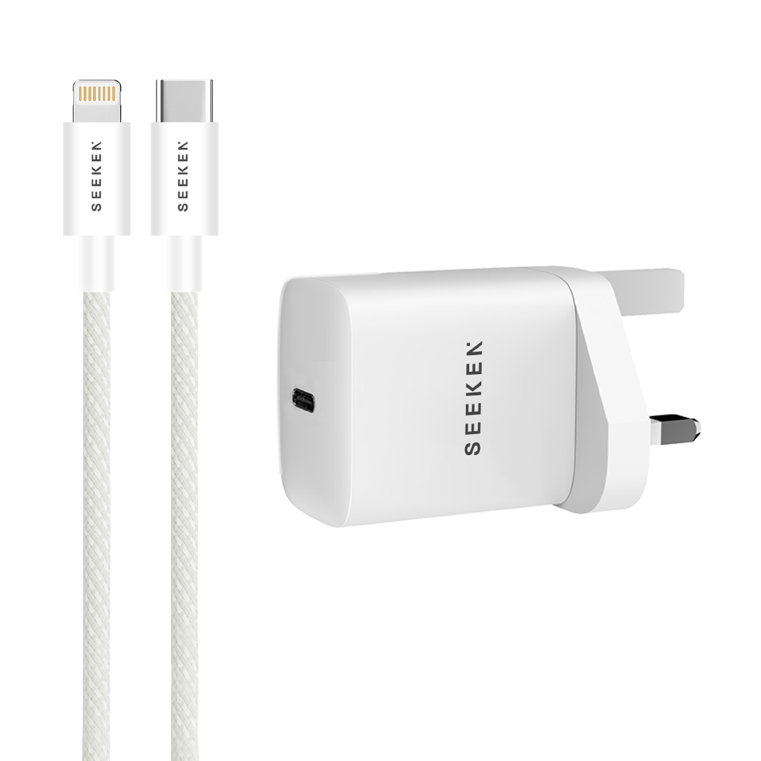 25W USB-C Adapter with Braided 30W USB-C to Lightning Cable - 215 Adapter Bundle