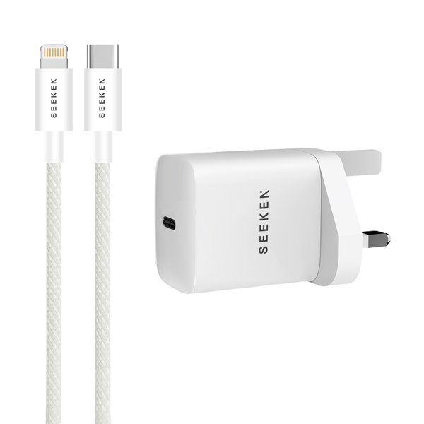 25W USB-C Adapter with Braided 30W USB-C to Lightning Cable - 215 Adapter Bundle
