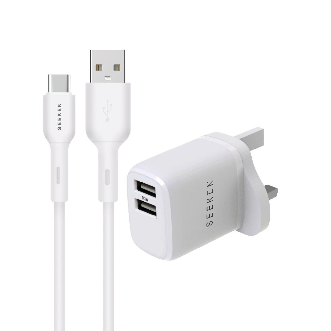3.1A Dual USB-A Charger with 1meter USB-A to USB-C Cable