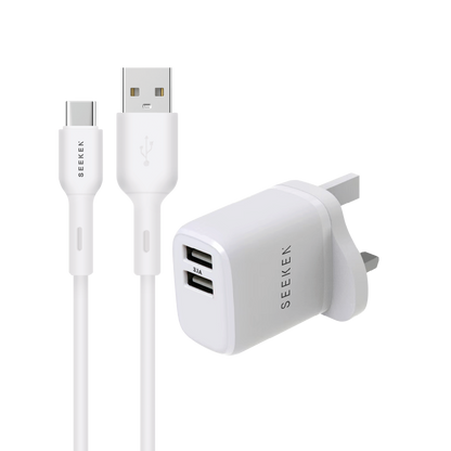 3.1A Dual USB-A Charger with 1meter USB-A to USB-C Cable