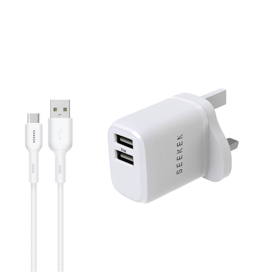 3.1A Dual USB-A Charger with 1meter USB-A to Micro Cable