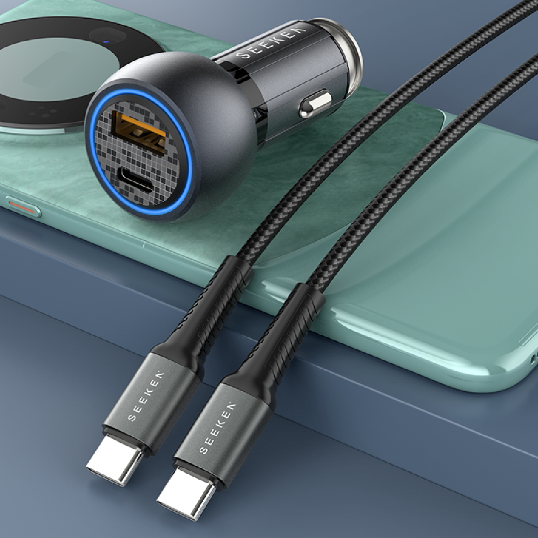 MaxCharge - 52W Fast Car Charger with USB-C to USB-C Braided Cable