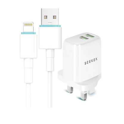 2.4A Dual USB-A Wall Charger With USB-A to Lightning Cable