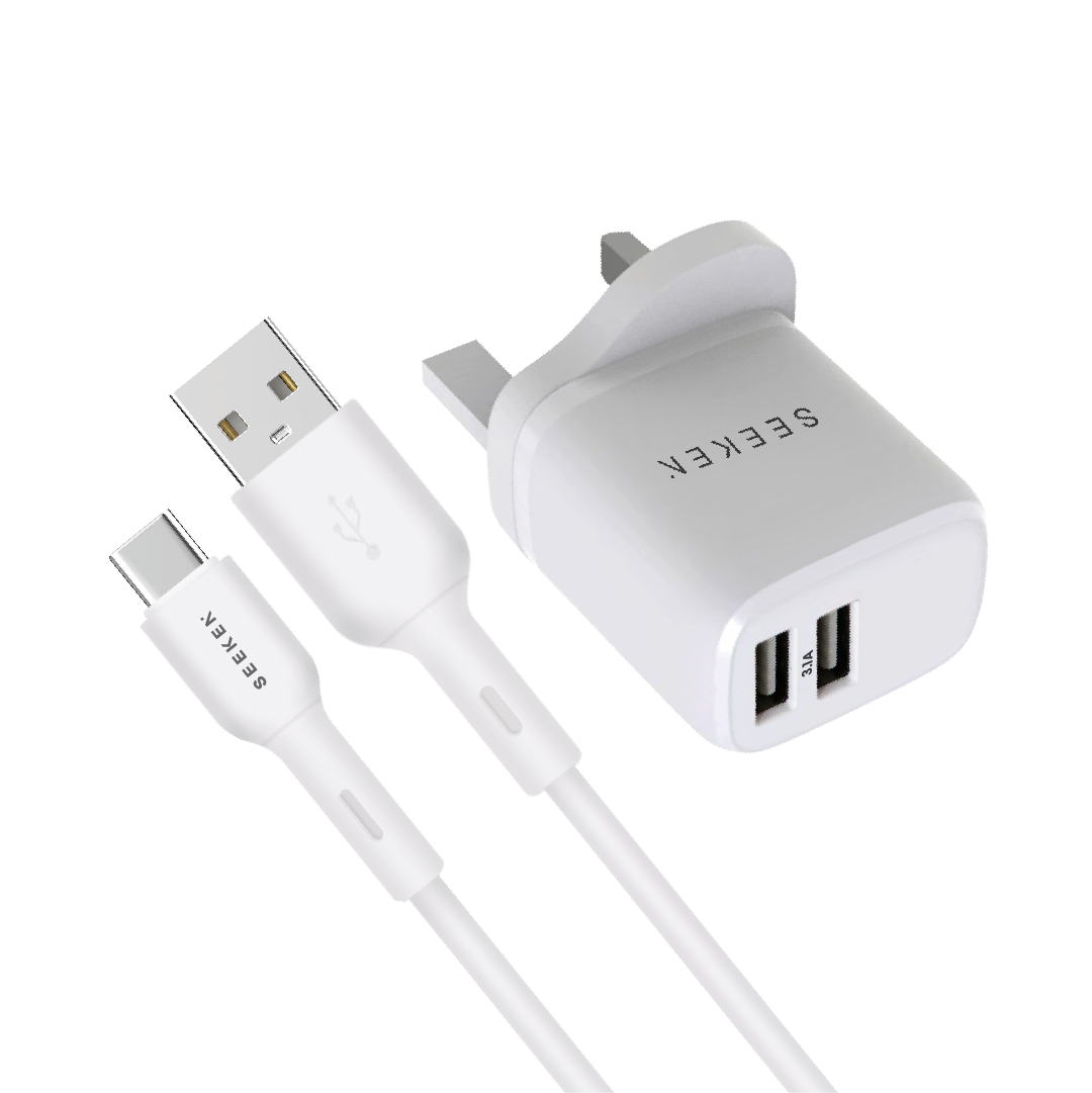 3.1A Dual USB-A Charger with 1meter USB-A to USB-C Cable