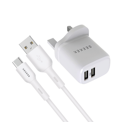 3.1A Dual USB-A Charger with 1meter USB-A to USB-C Cable