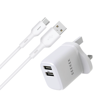 3.1A Dual USB-A Charger with 1meter USB-A to Micro Cable