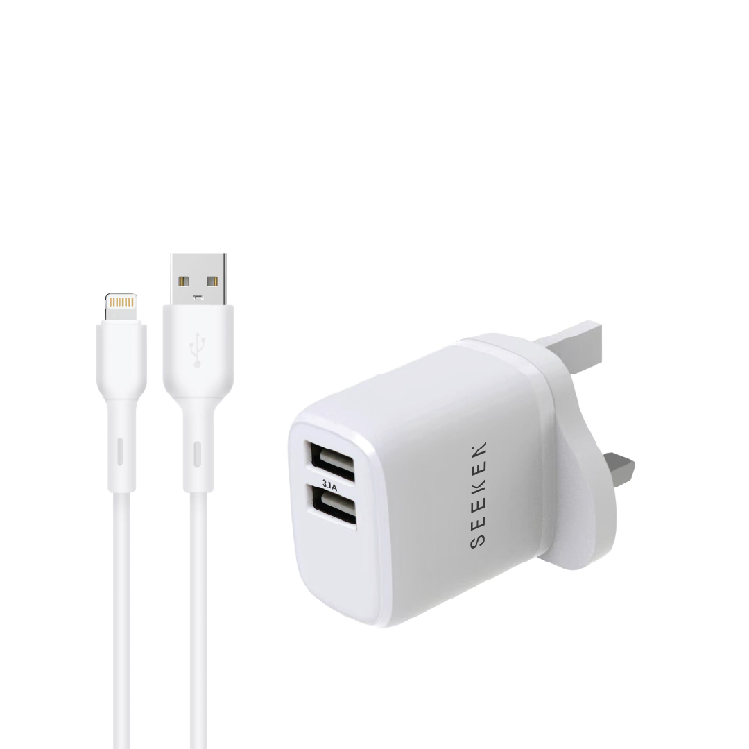 3.1A Dual USB-A Charger with 1meter USB-A to Lightning Cable