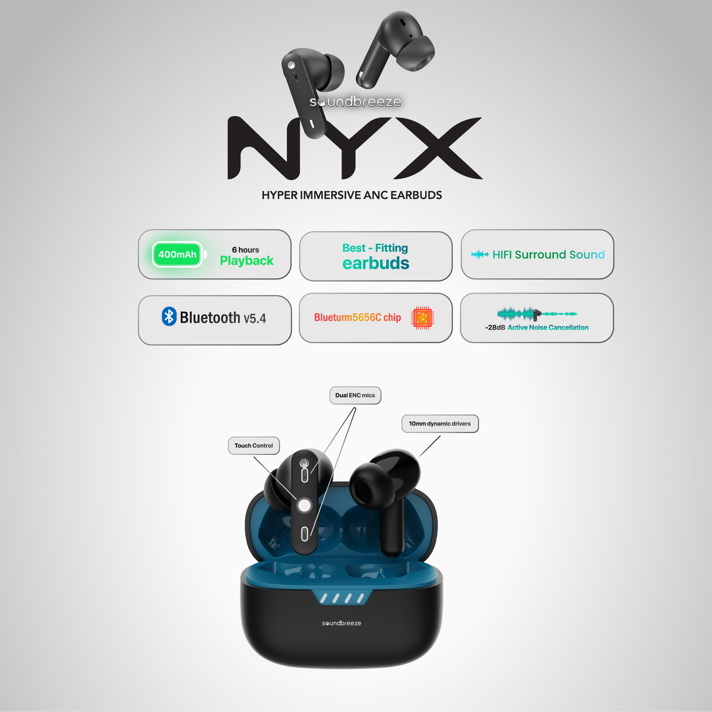 Soundbreeze NYX - ANC & ENC Earbuds