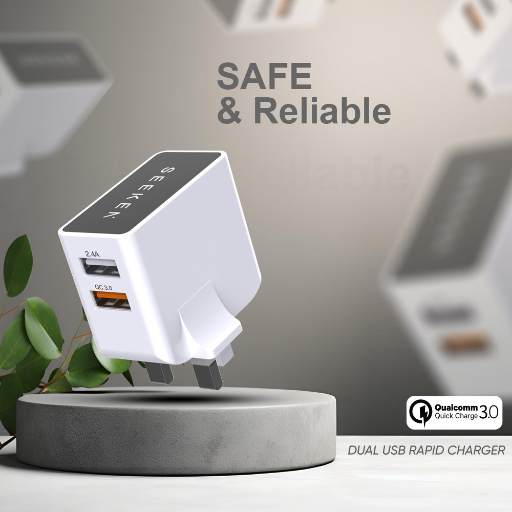 Dual-Port QC3.0 Wall Charger with 1-meter USB-A to Lightning Charging Cable - Neutra-Duo II
